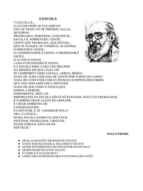 Texto Sobre A Escola - A Escola - Paulo Freire | PDF