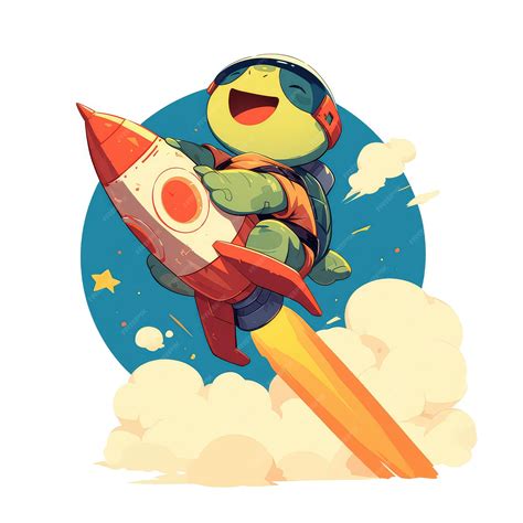 Premium Vector A Turtle Riding A Rocket Cartoon Style