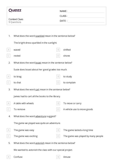 50 Determining Meaning Using Context Clues Worksheets For 1st Grade On Quizizz Free And Printable