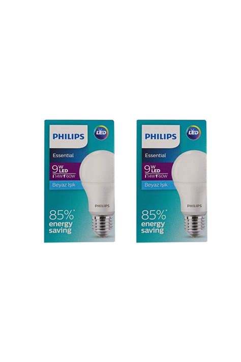 Philips Essential Led Ampul 9w 60w Beyaz Işık E27 Normal Duy 2 li Paket