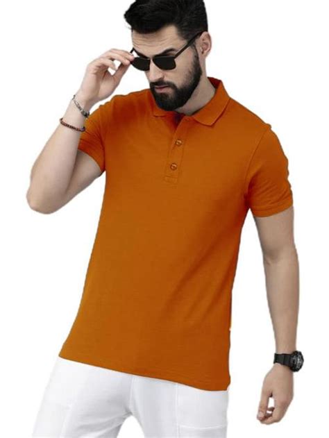 Buy Lazychunks Men Orange Solid Polycotton Polo T Shirts Online At Best