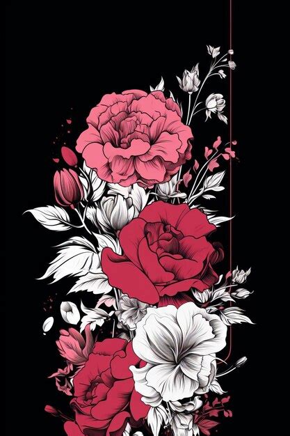 Premium Photo | A black and red floral design on a black background