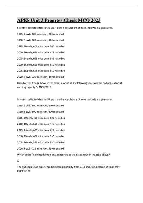 APES Unit 3 Progress Check MCQ 2023 APES Unit 3 Progress Check