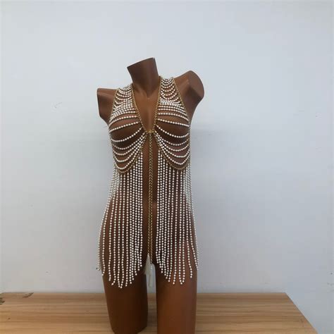 Pearl Bikini Body Chain Sexy Pearl Body Dress Summer Beach Body Accessories Carnival Nightclub