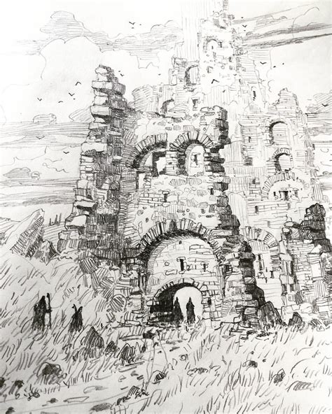 Lair Paper And 2b Sketch Drawing Conceptart Ruins Castle