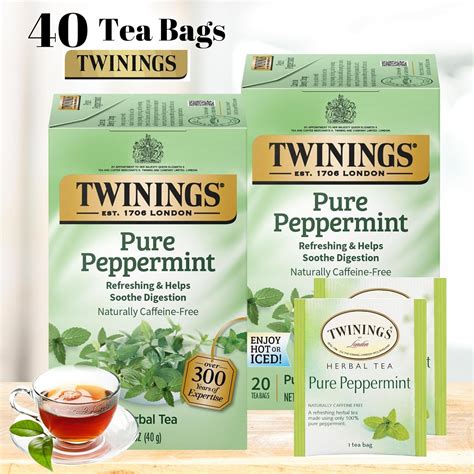 Twinings Pure Peppermint Tea Bags Individually Wrapped Decaf Tea Tea 20 Count Each Pack Of