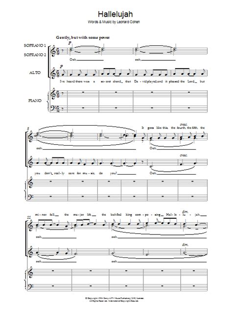 Hallelujah By Leonard Cohen Sheet Music For Ssa Choir At Sheet Music Direct