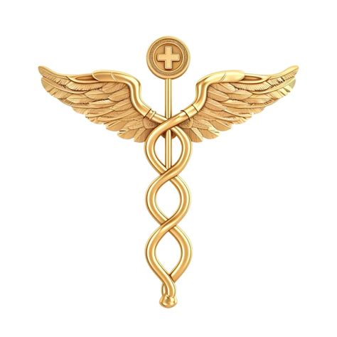 Símbolo médico de Caduceus dorado con aislado en blanco Imagen