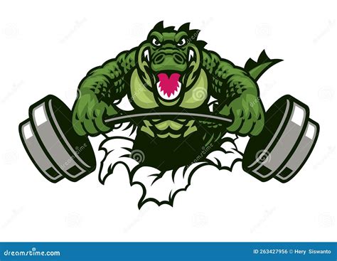 Bodybuilder Gym Mascot Of Muscle Crocodile Stock Vector Illustration