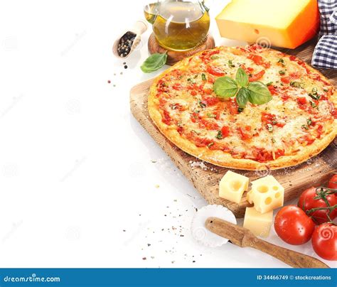 Pizza Margherita Op Witte Achtergrond Stock Afbeelding Image Of