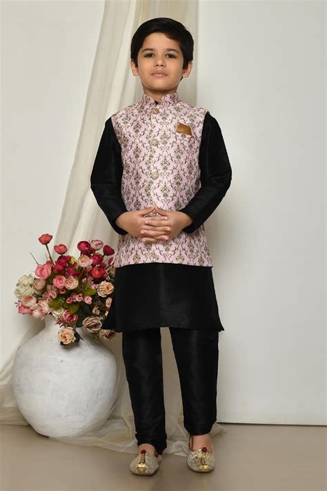 Buy Black Kurta Andpant Art Silk Printed Baroque Floral Jacket Set For