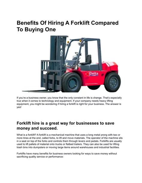 Ppt Benefits Of Hiring A Forklift Compared To Buying One Powerpoint