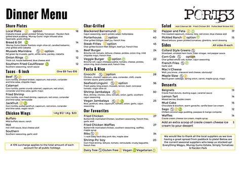 Menu At Port 53 Restaurant Echuca