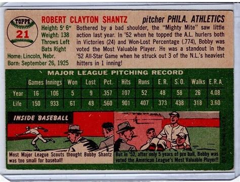 Topps Bobby Shantz Pitcher Philadelphia Athletics Vg Ex Ebay