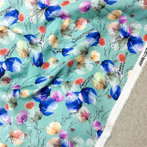 Cotton Lawn Fabric Lovely Flowers Green Aqua Per Half Metre