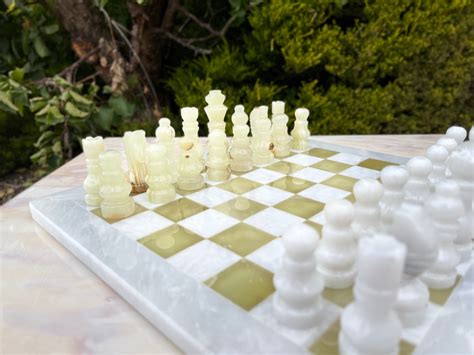 Jadeandmarble Chess Set 30 X 30 Cm Jade And White Marble Limited Etsy