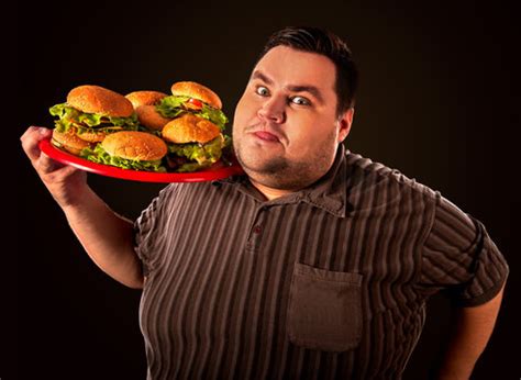 Fat Guy Eating Burger : Hungry Fat Man Eating Burger Side View ...