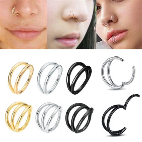 Double Hoop Nose Ring Surgical Steel Hinged Septum Clicker Cz Earring