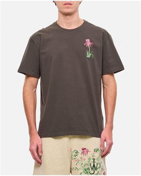 Jw Anderson Thistle Embroidery T Shirt In Gray For Men Lyst