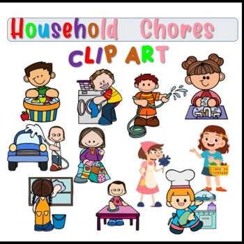 Household Chores Clip Art Color and Black and white Illustrations by MJ MAY