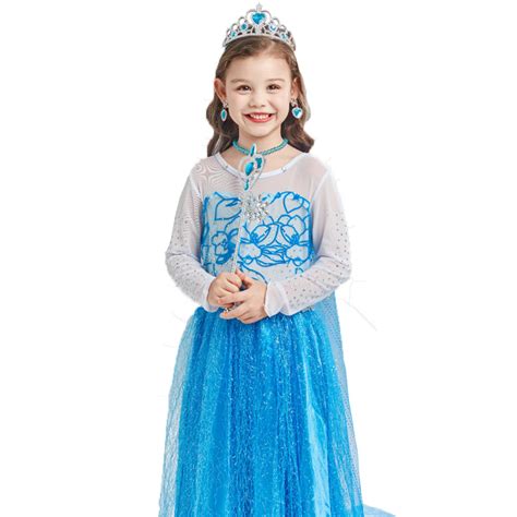 Girls Elsa Frozen Costumes Kids Princess Tulle Dress Snow Queen