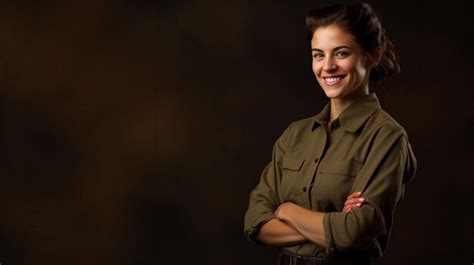 Premium Photo | Smiling woman wearing army uniform