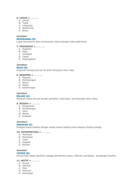 Contoh Soal Tpa Persamaan Kata Sinonim Bagian 2pdf