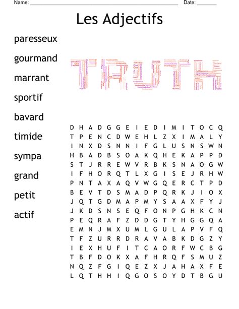 French Adjectives Word Search WordMint