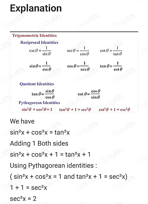 Solved If Sin X Cos X Tan X What Is The Value Of Sec X Calculus