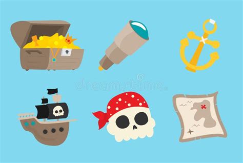 Accesorios Piratas Símbolos Iconos Planos Colección Con Cofre De Tesoro