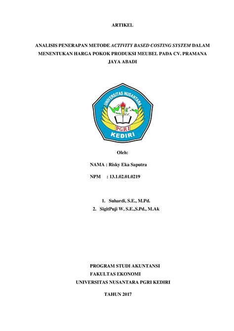 Analisis Penerapan Metode Activity Based Costing System Dalam