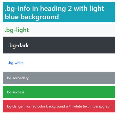 Bootstrap Color Classes for Text, Background, Links and More