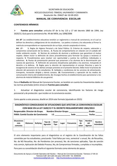 Pdf Manual De Convivencia Escolar N Cleo Reglas