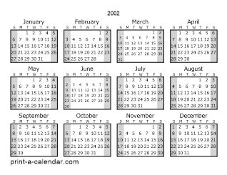 Download 2002 Printable Calendars