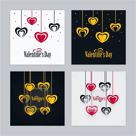 Valentines Day Cards with Heart Shapes and Transparent Glass Set ...