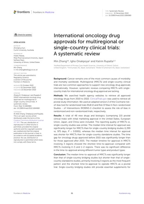 Pdf International Oncology Drug Approvals For Multiregional Or Single