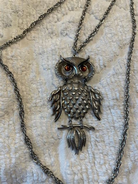 Vintage Articulated Owl Pendant Gem