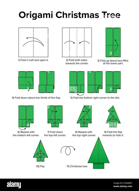 Origami Christmas Tree Paper Folding Printable Instruction Sheet With