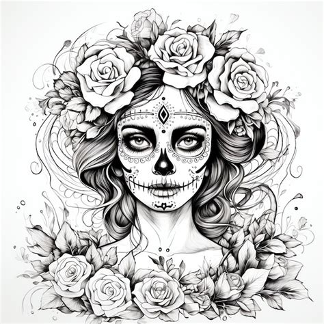 Livro Para Colorir Preto E Branco Catrina Mexicana Dia De Muertos