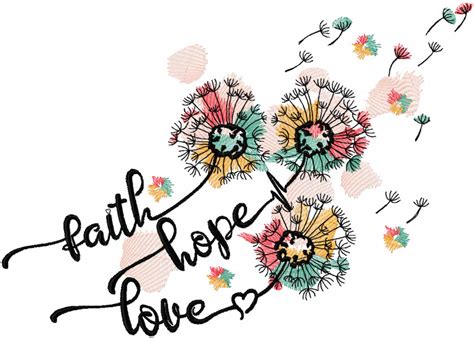 Dandelion Faith Hope Love Embroidery Design Embroideres Studio