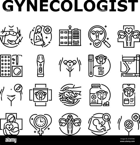 Gynecologist Doctor Woman Patient Icons Set Vector Stock Vector Image