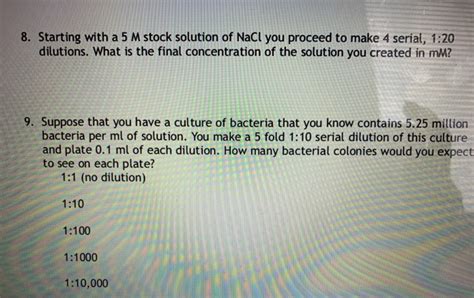 Solved 8 Starting With A 5 M Stock Solution Of Nacl You