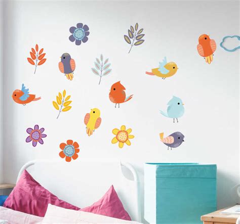 Sticker Chambre Enfant Oiseaux Et Fleurs Printemps Tenstickers