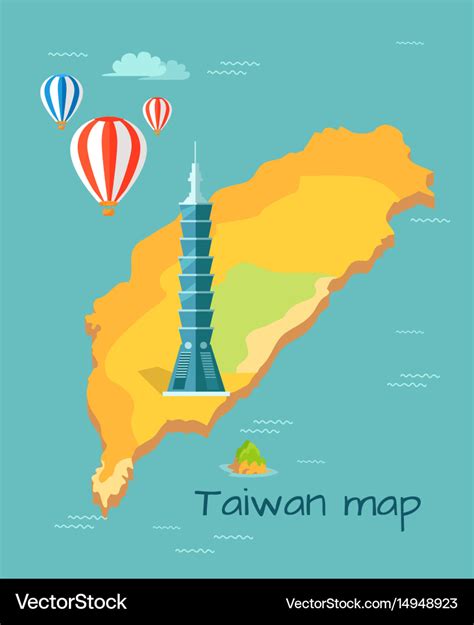 Cartoon Taiwan Map With Taipei Tower Royalty Free Vector