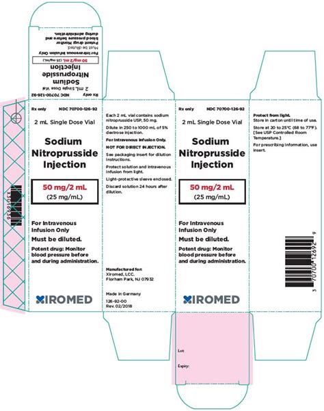 Sodium Nitroprusside Injection 50 Mg 2ml 25mg Ml Fliptop Vial Rx Only