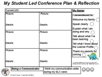 Student Led Conference Plan & Reflection K-3 - IB PYP - Visual Organiser