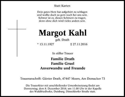 Traueranzeigen Von Margot Kahl Trauer In NRW De