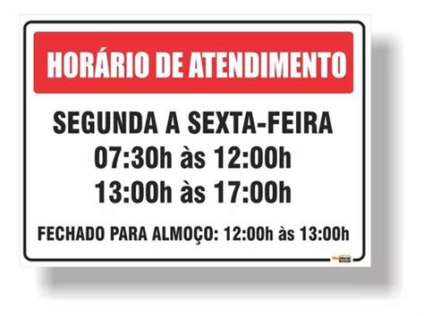 Placa Horario Atendimento 40x30 1un Pvc 1mm Personal