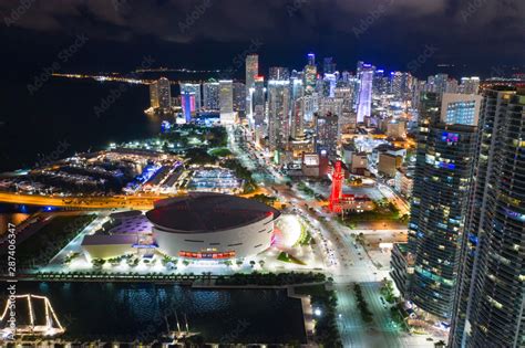 Epic aerial view of Downtown Miami at night Stock Photo | Adobe Stock