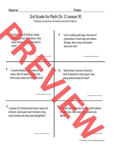 Printable 3rd Grade Go Math Ch. 3 Lesson 10 | Multiplication Word